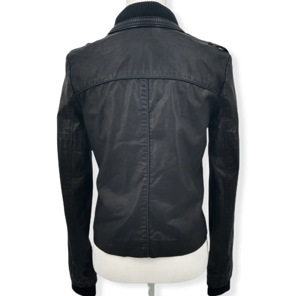 Free People Women's Black Faux Leather Asymmetrical Zip Collared Moto Jacket Sz2 - Picture 9 of 16